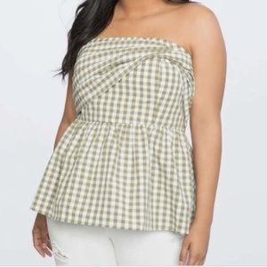 NWT Eloquii Strapless Gingham Peplum Blouse 22